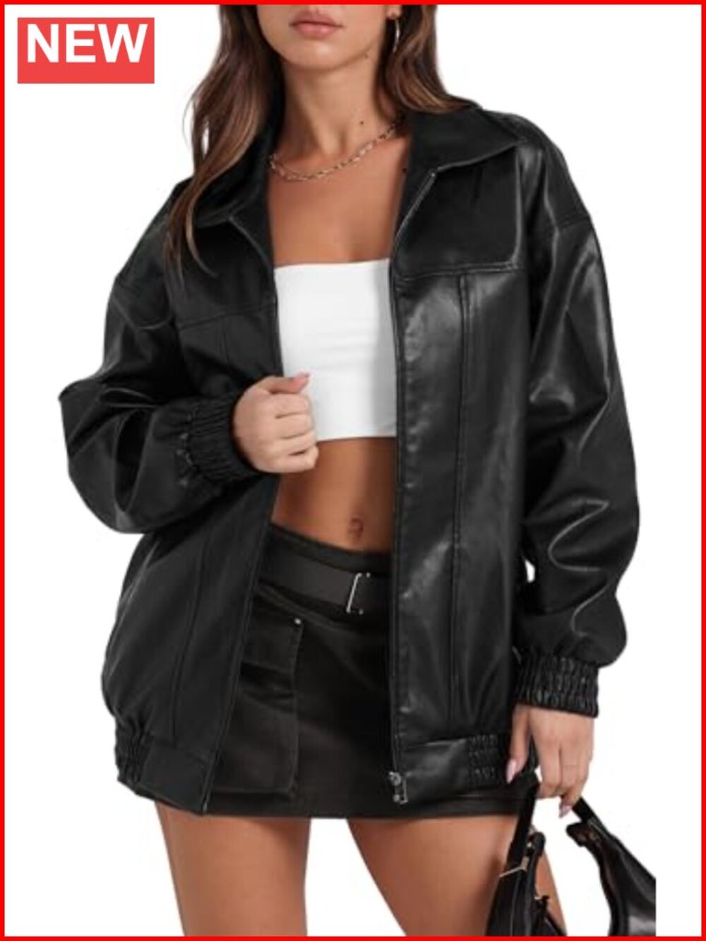 Women's Faux Leather Oversized Motorcycle Bomber Jacket Y2K Punk Coat Long